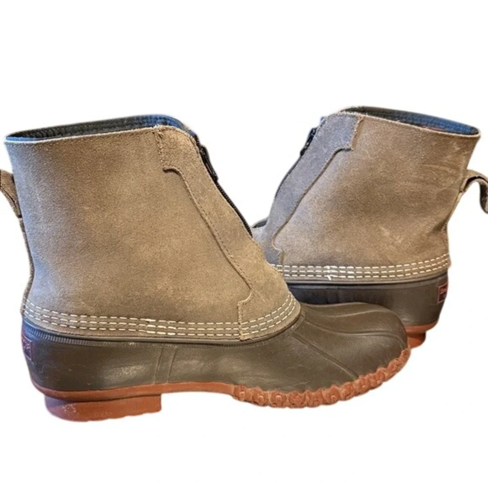 Women's Vintage LL Bean Suede Zip Up‎ Tan Red Plaid Lined Winter Duck Boots 9M